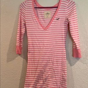 3/4 sleeve pink and white hollister tee